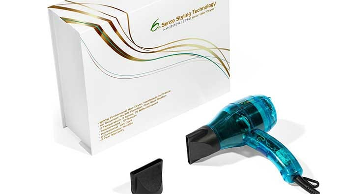 6th sense blow dryer next to its retail packaging