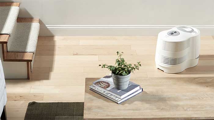 Honeywell console humidifier on an appartment floor